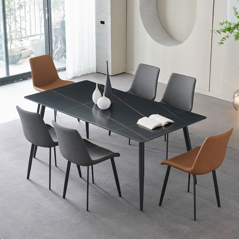 Mesa de comedor de piedra sinterizada, mesa rectangular con base de acero al carbono de 4 patas para el hogar