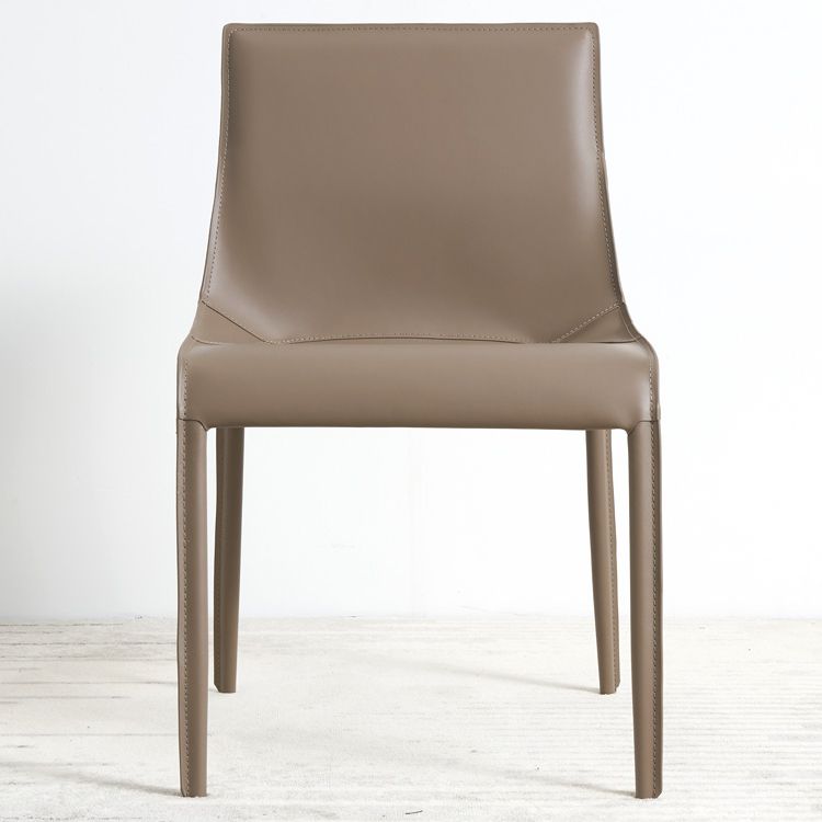 Silla sin brazos de comedor de metal contemporáneo, silla lateral de comedor de cuero para uso doméstico