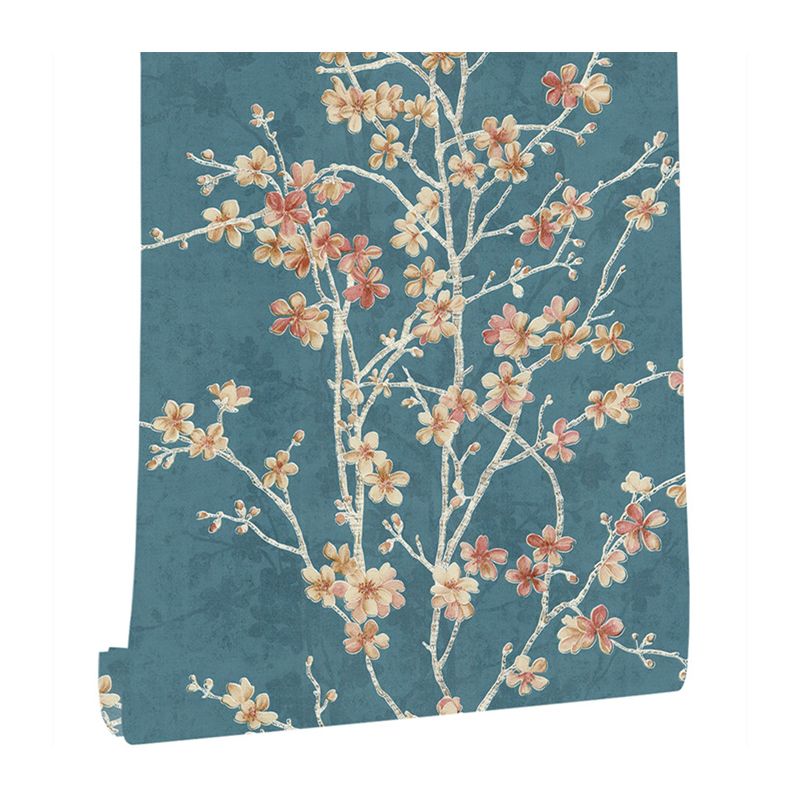 Romantic Cherry Blossom Wallpaper Roll for Accent Wall, Beige-Blue, 33' L x 20.5" W