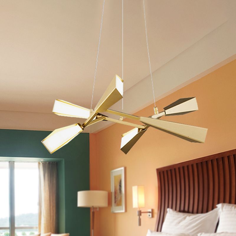 Metalen rechtlijnige kroonluchter verlichting met quill schaduw modern 6/8 lichten gouden eetkamer druppel lamp in warm/wit