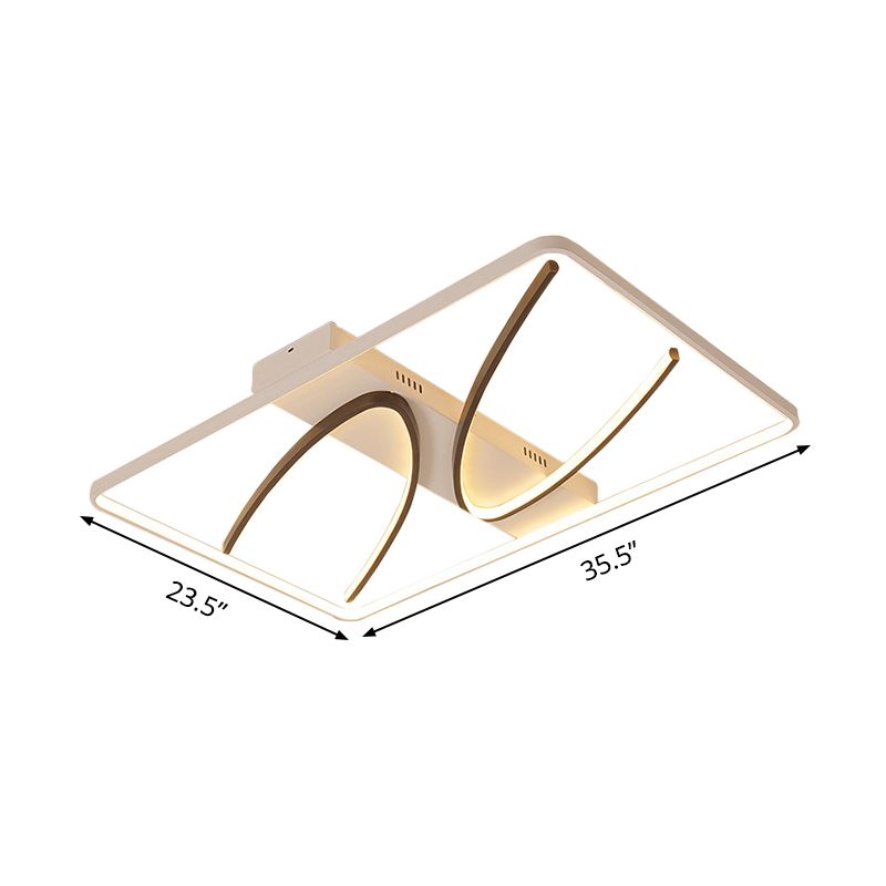 Rectangular Ceiling Flush Light Modernism Aluminum Black-White LED Flush Mount Lamp in Warm/White Light with Curve Design