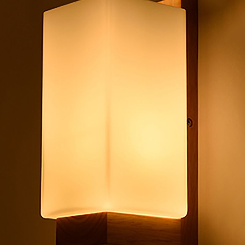 Estilo japonés de pared de madera de madera apliques de pared geométrica con vidrio blanco