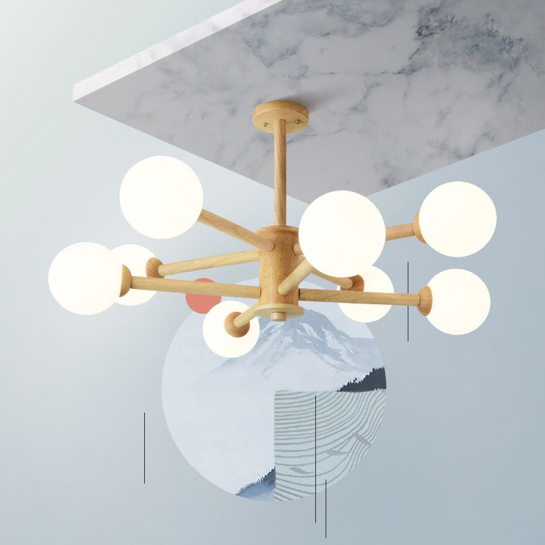 Minimalist Round-Shaped Chandelier Light Wood Bedroom Chandelier Lighting Fixture in White
