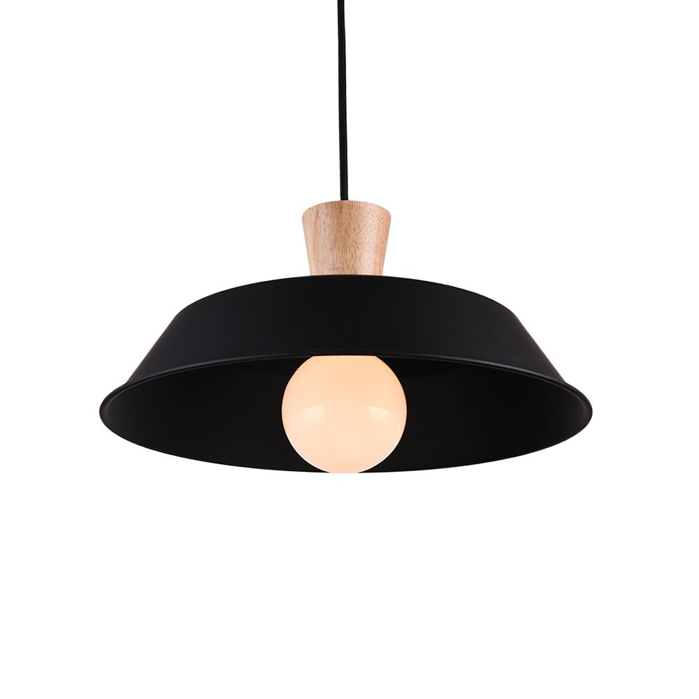 10"/14"/18" Wide Barn Living Room Hanging Lamp Industrial Iron 1-Light Black/White Pendant Light Fixture with Wooden Top