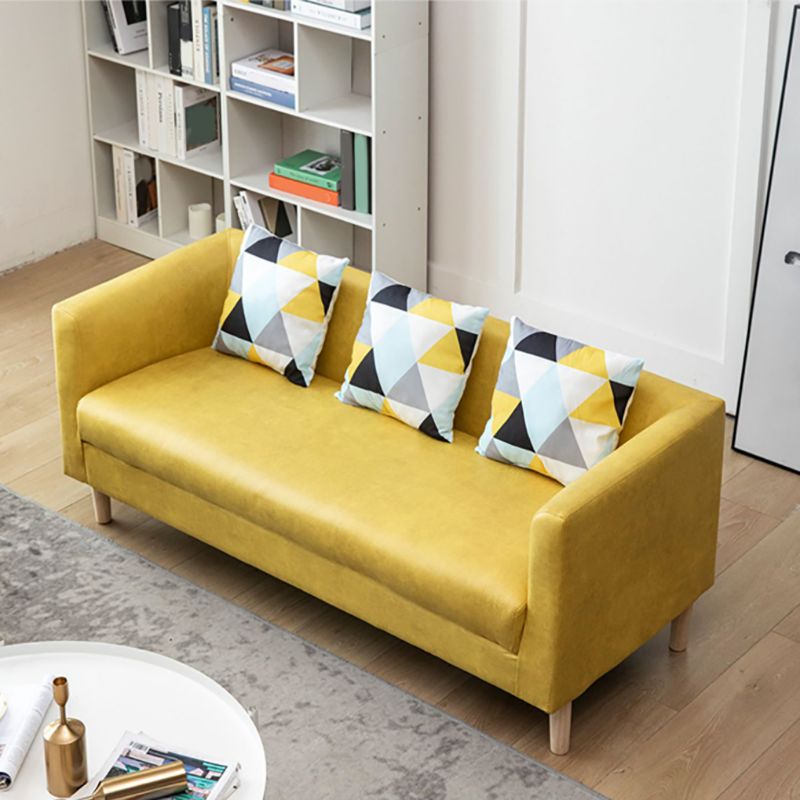 Tuxedo Arm Single Cushion Sofa Nordic Faux Leather and Wood Sofa with Pillows