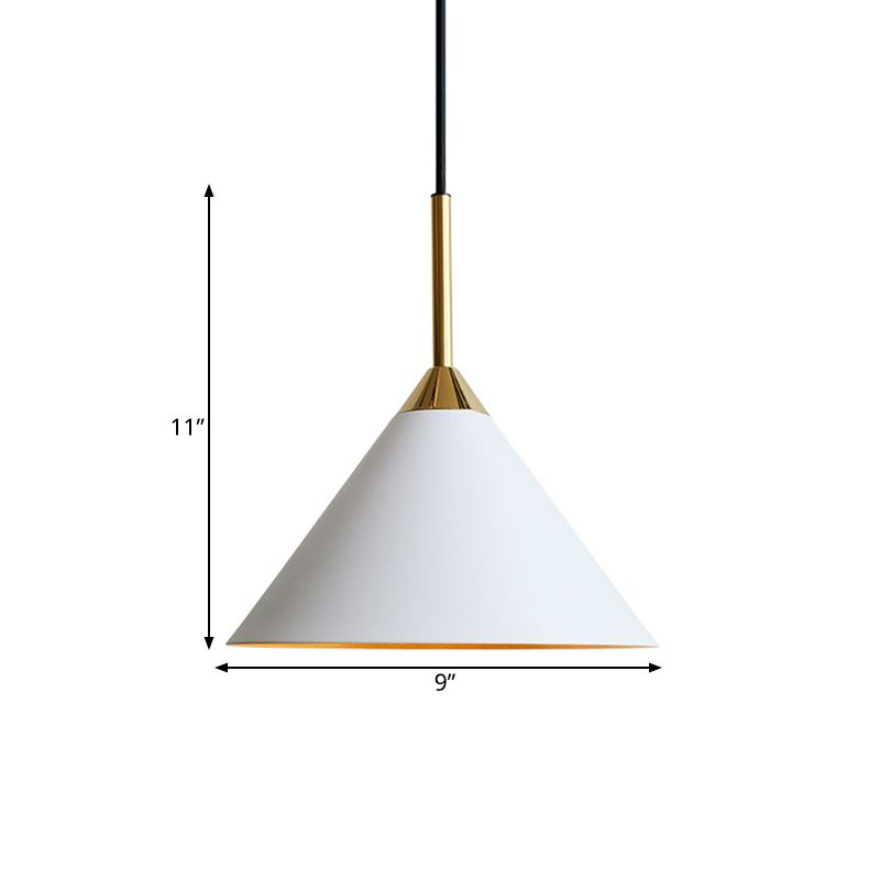 Conical Dinette Drop Pendant Metal Single Bulb Minimalist Ceiling Suspension Light in White