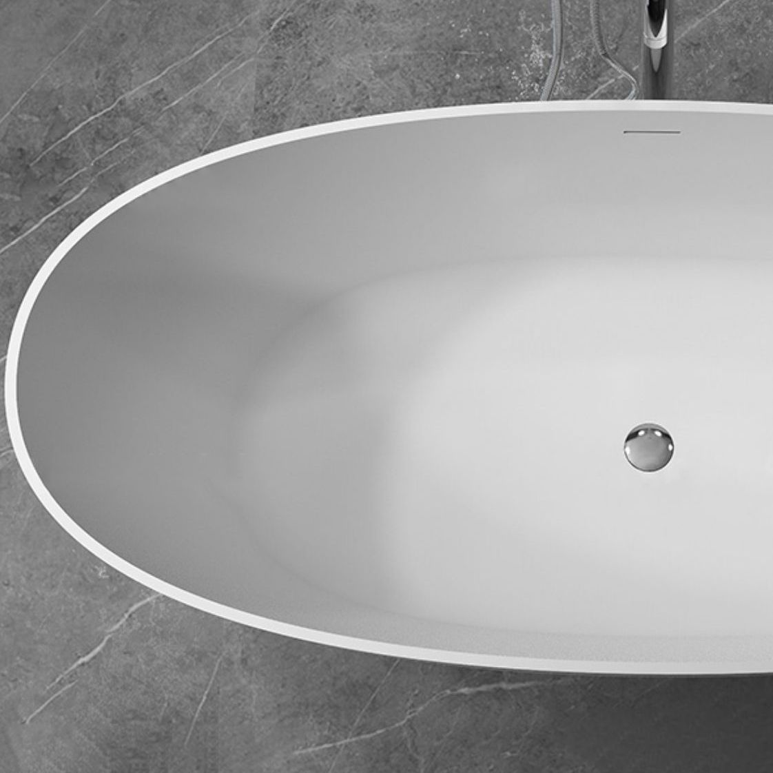 Modern Soaking Freestanding Bath Tub Stone Oval Bathtub with Overflow Trim