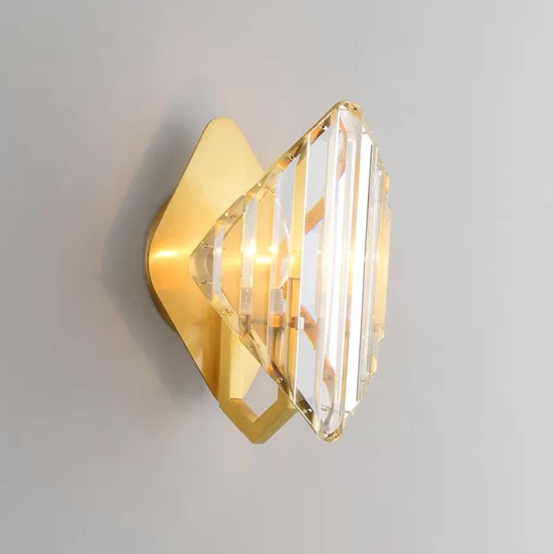 Crystal Rhombus Wall Mount Lamp Post-Modern 1/2-Bulb Wall Lighting Fixture in Gold