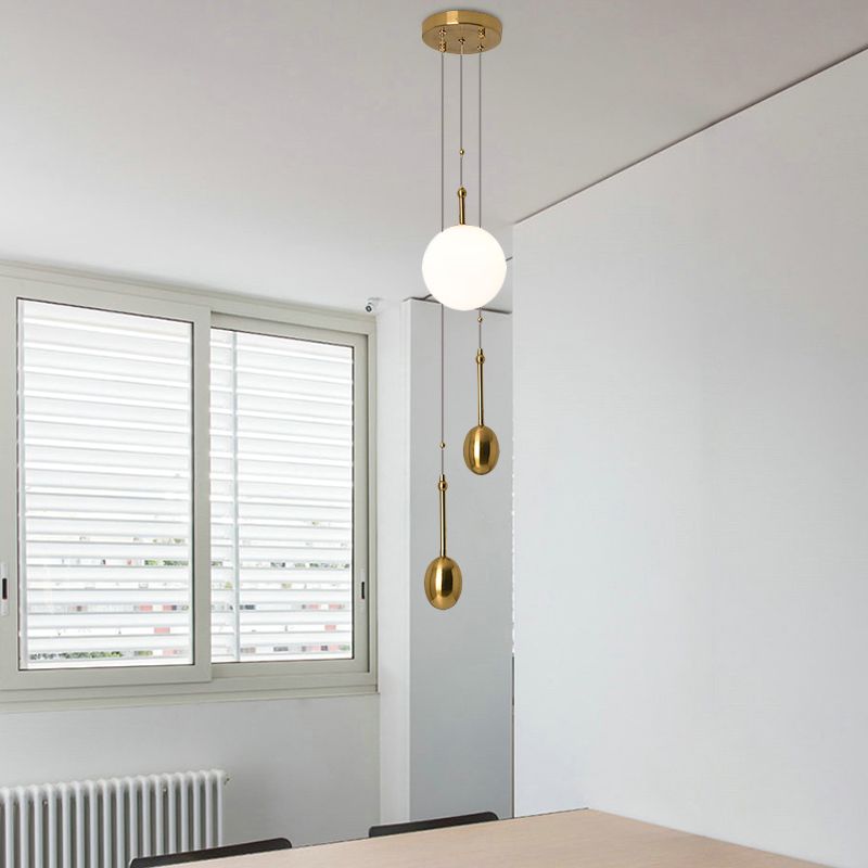 Ball Bedside Pendant Light Fixture Opal Glass 1 Light Modernist Ceiling Lamp with Dual Gold Modo Deco