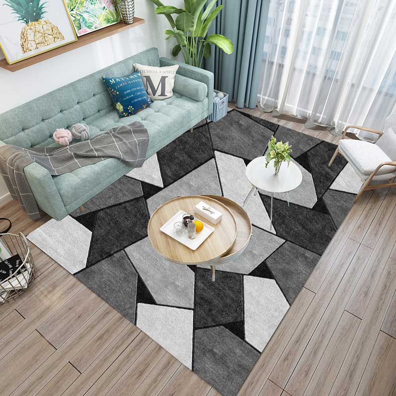 Grauer moderner Teppich Polyester Geometrischer Muster Teppich Nicht-Rutsch-Rückseite Teppich für Wohnkultur
