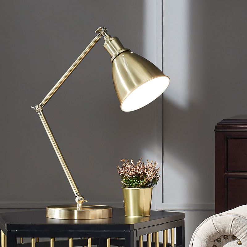 Conical Table Lamp Post-Modern Metal 1-Head Living Room Nightstand Lighting in Gold with Swing Arm