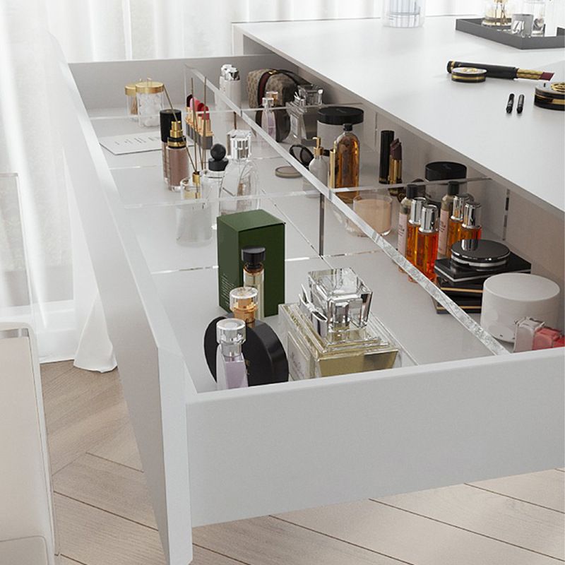 Mirrored Wood Makeup Dressing Table Modern Style Stool Set in White