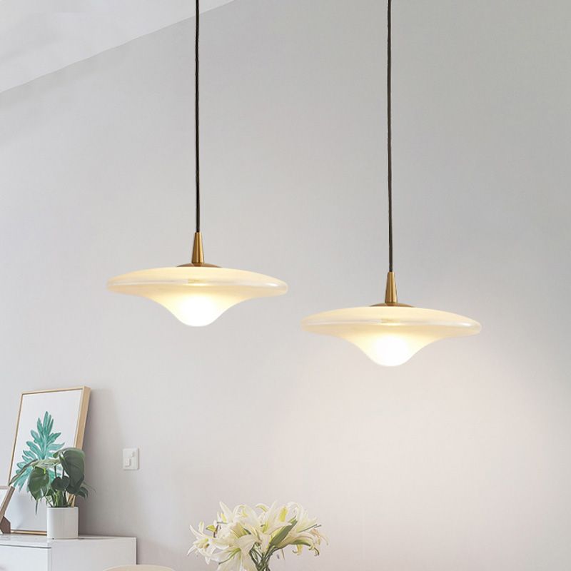 Contemporary Flare Hanging Lamp White Glass 1 Bulb Restaurant Down Lighting Pendant
