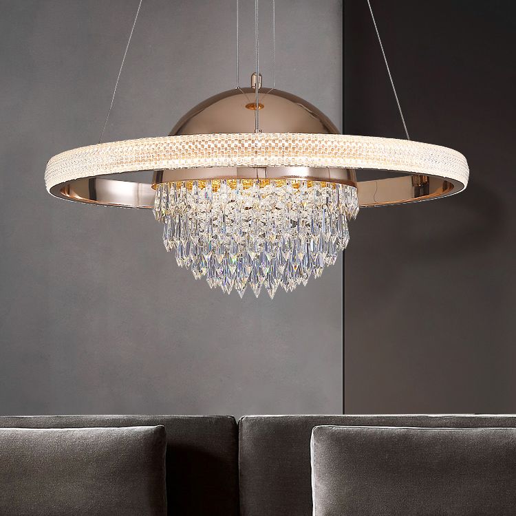 Gold Finish Globe Chandelier Modern Stylish LED Crystal Hanging Light in 3 Color Light