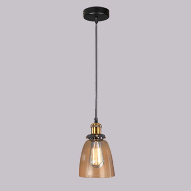 Industrial 1-Light Hanging Pendant Light, Amber Glass Hanging Light Fixtures