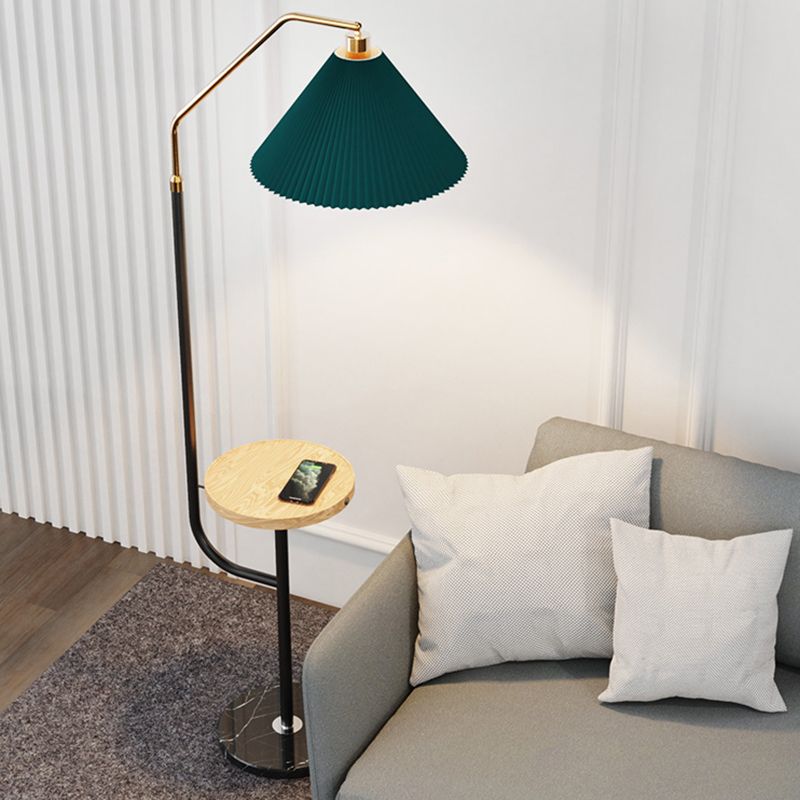 Nordic Style Floor Lamp Burlap Shade Floor Light with Table for Living Room