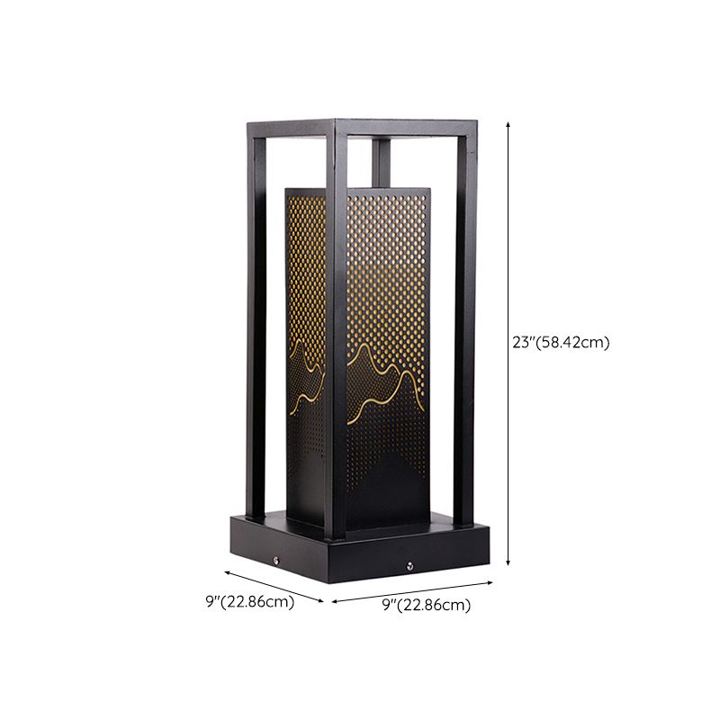 Modern Metal Pillar Lamp Rectangle Outdoor Waterproof Light in Black
