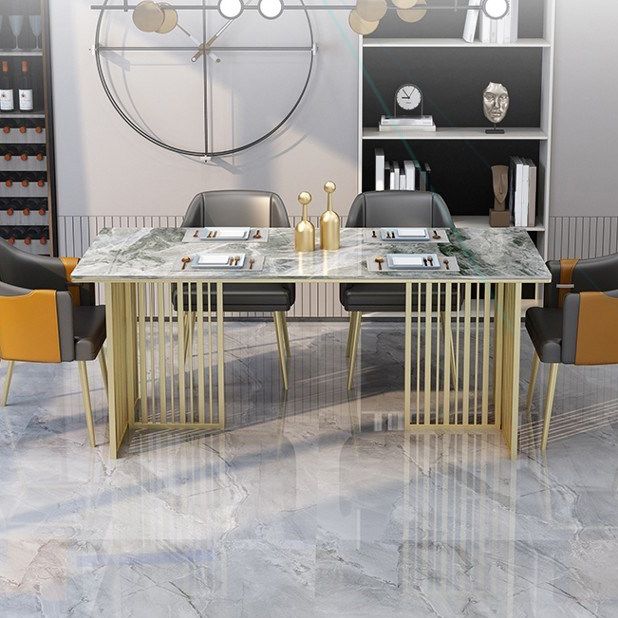 Mesa de comedor rectangular de piedra sinterizada Mesa de comedor de lujo tradicional con marco dorado