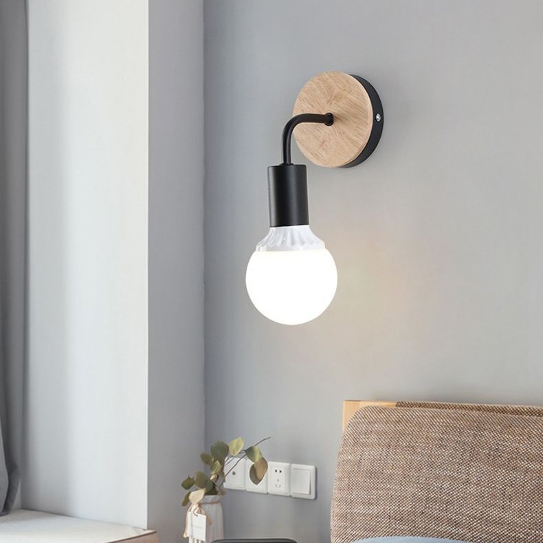 Modern Round Wall Sconce Lights Wood Wall Sconce Lighting for Bedroom