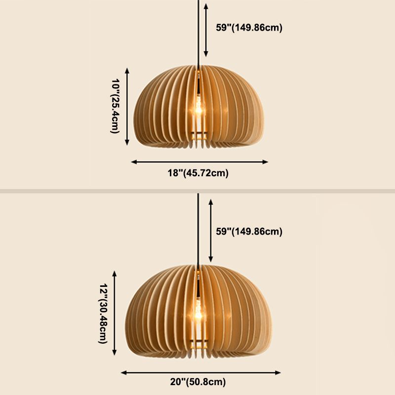 1 Light Chandelier Pendant Light with Pumpkin Shape Wooden Simple Modern Style Indoor Hanging Light