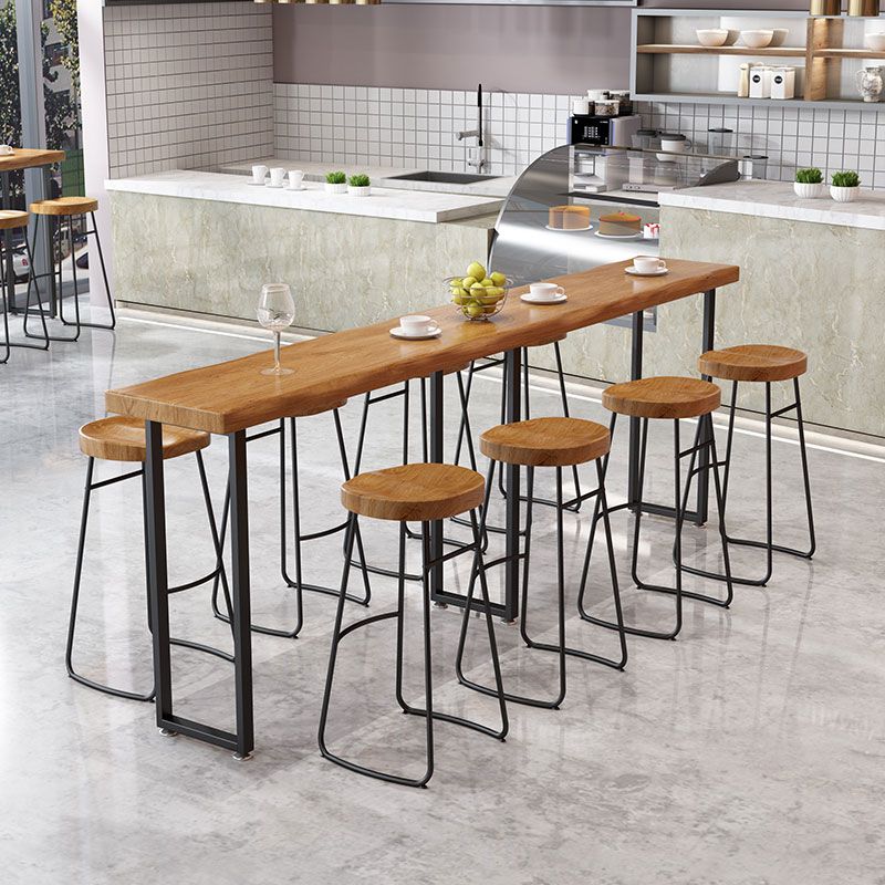 Modern Brown Wood Pub Table Rectangle Table Top Black Sled Table 42'' H