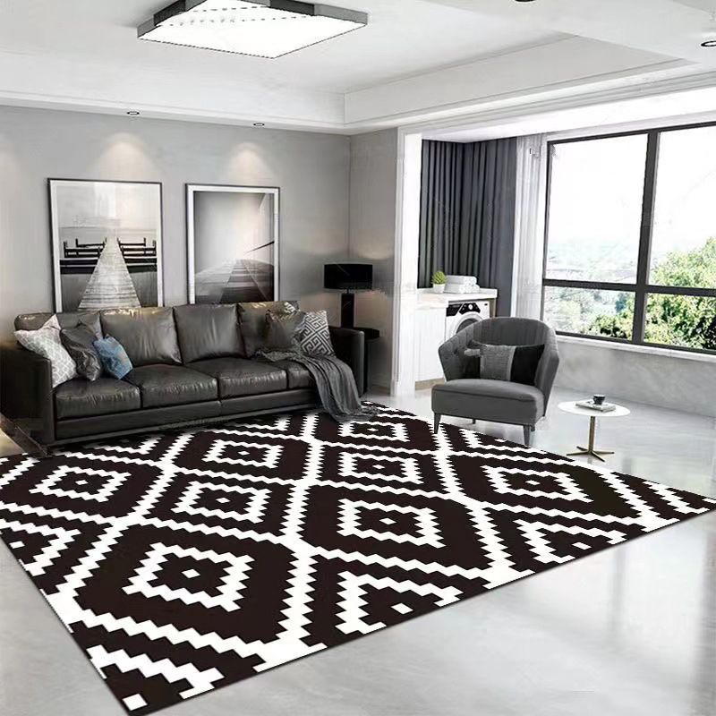 White Graphic Rug Polyester Modern Rug Stain Resistant Rug for Living Room