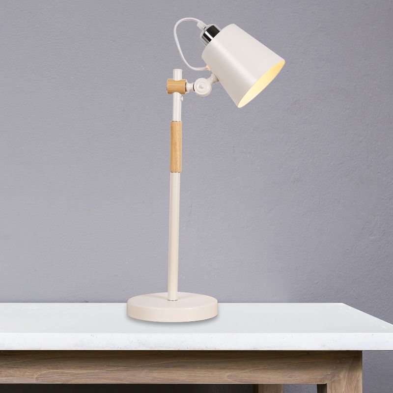 Illuminazione notturna con secchio in metallo Lampada da tavolo industriale da soggiorno a 1 lampadina con braccio in legno in bianco/nero