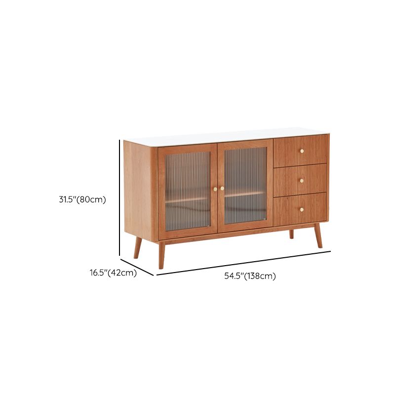 Stone Top Sideboard Modern Cherry Wood with Glass Door in Teak