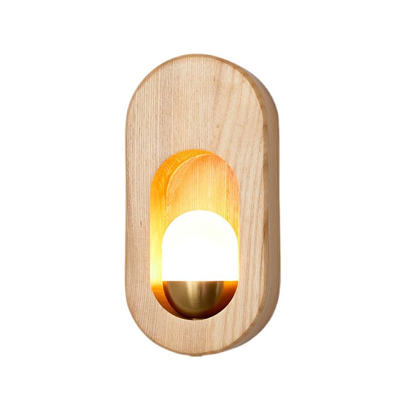 Oval Wall Lighting Fixtures Modern Style Wood 1 Light Wall Lighting