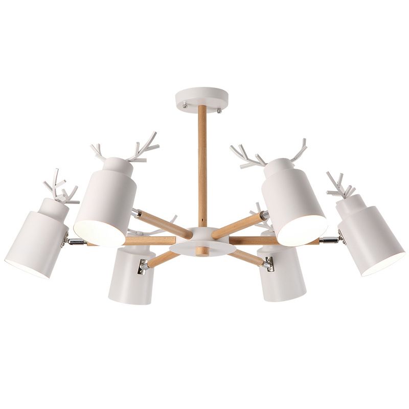 Witte gewei kroonluchter lamp Noordse metalen hangend licht met houten arm