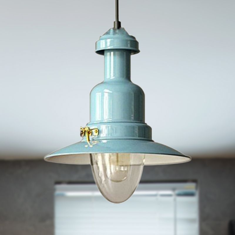 Industrial Stylish Saucer Ceiling Fixture 1 Light Metallic Pendant Lighting in Blue/Sky Blue/Yellow for Living Room