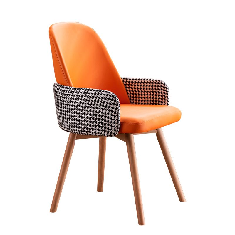 Modern Style Arm Chair Upholstered Dining Chair with Wooden Legs