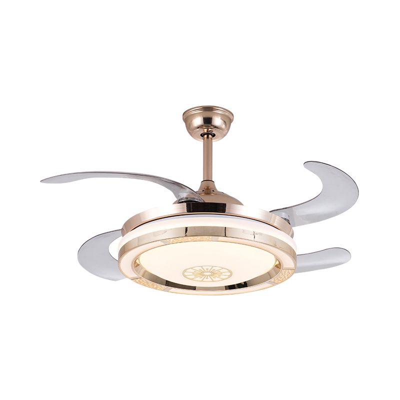42 "Breedte Cirkel Woonkamer Ventoon verlichting Hedendaags metalen LED Gold Semi -spoelplafondlicht met 4 messen, op afstand/muurregeling/afstandsbediening en muurregeling