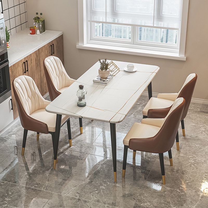 Modern Sintered Stone Rectangle Shape Dining Set White & Black Standard Dining Set for Kitchen