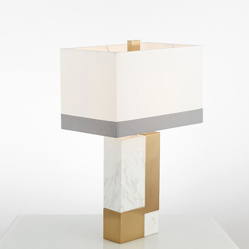 Rechthoek Nacht Stand Licht Minimalistisch marmer 1 bol Grijs/Wit en messing Colorblock Tafellamp met stofschaduw