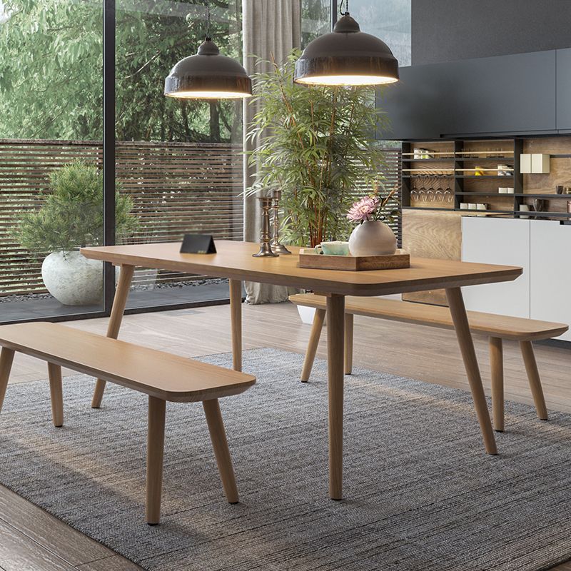 Contemporary Kitchen Khaki Dining Table Solid Wood Rectangle Dining Table with 4 Legs Base