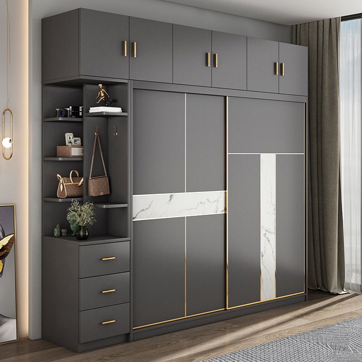 Contemporary Style Wardrobe Armoire Grey Engineered Wood Wardrobe