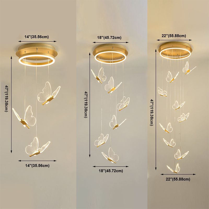 Multi-Light Butterfly Pendant Modern Metal and Acrylic Shade Cluster Pendant Light for Living Room