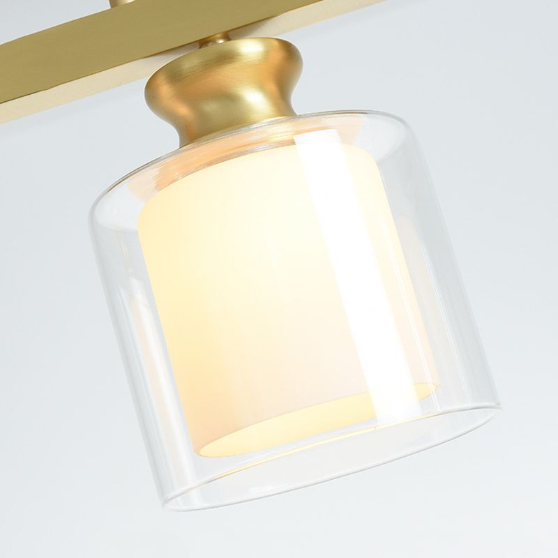 Lampada dell'isola cilindro moderna lampadario in vetro e isola metallica in oro