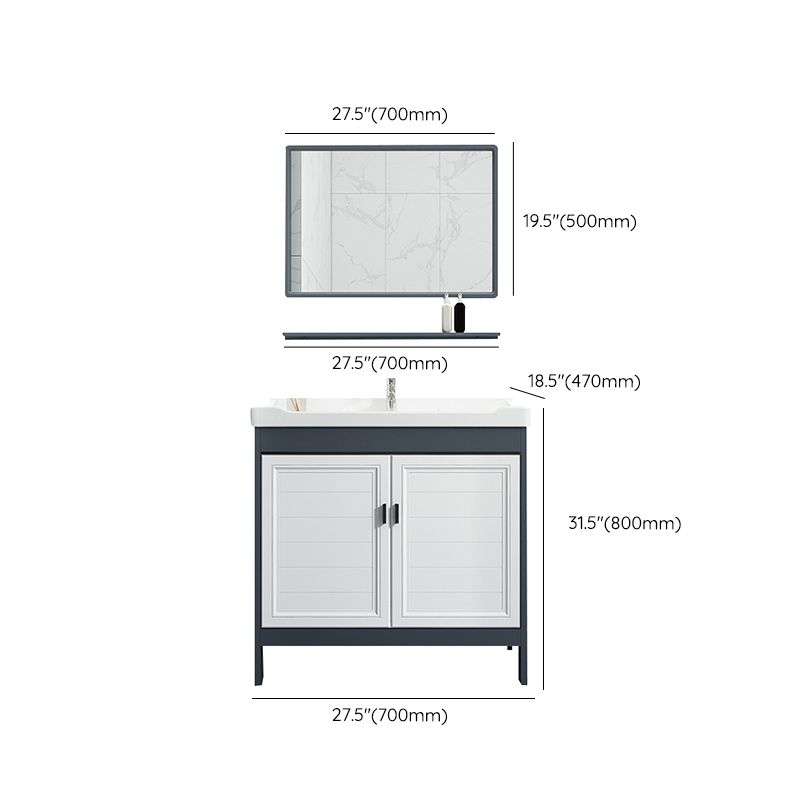 Mirror Bathroom Vanity Freestanding Rectangular Single Sink Metal Frame Vanity with Doors
