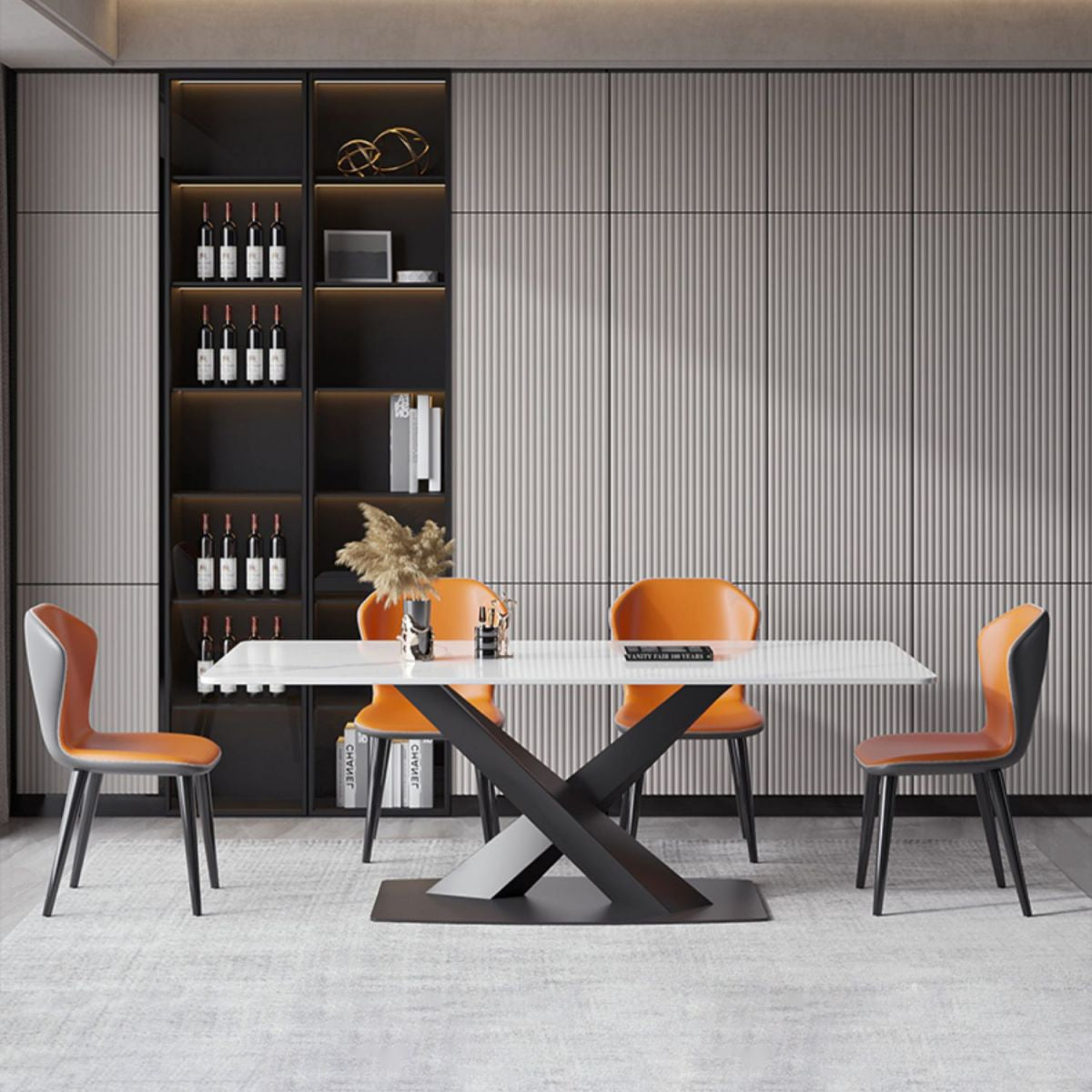 Modern Style Sintered Stone Dining Table with White Table and Trestle Base for Home Use