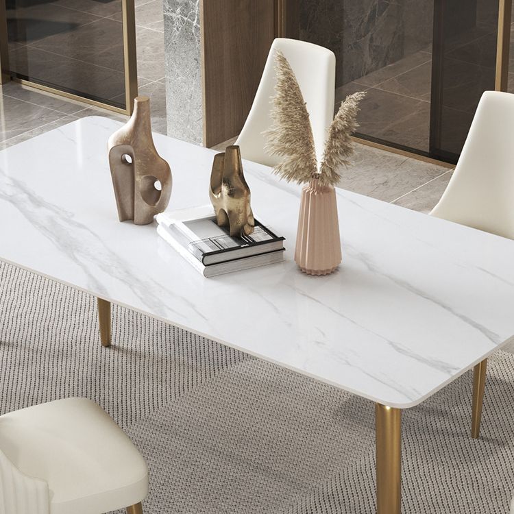 Traditional Luxury Dining Table White Sintered Stone 4 Legs Table with Gold Frame