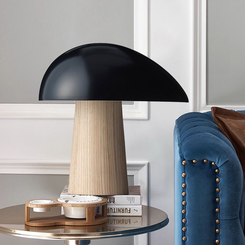Lampada da comodino ombreggiata a LED Illuminazione da lavoro contemporanea in metallo in nero con base in legno