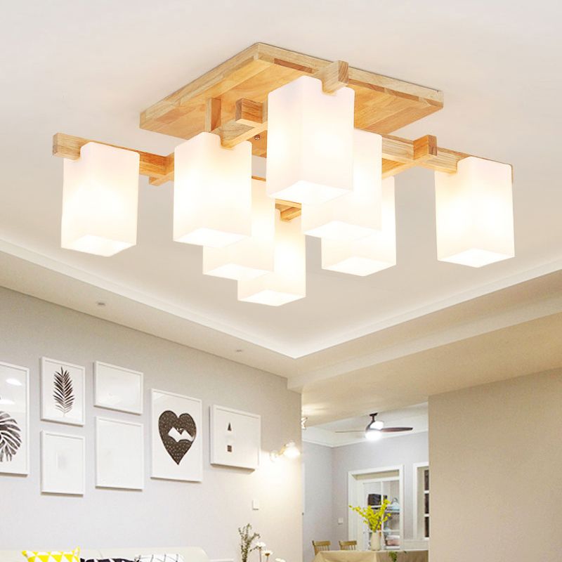 Plafonnier Semi-encastré géométrique en verre, plafonnier en bois de Style concis moderne pour salon