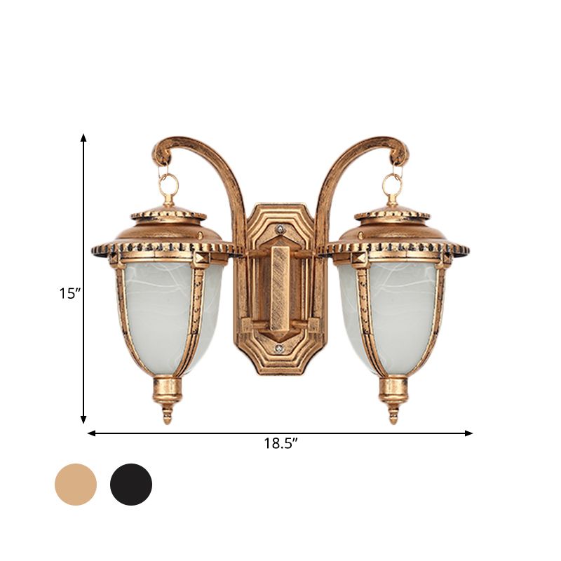 2 lichten wand gemonteerd lamp Classic Patio Sconce met urn matglasschaduw in zwart/brons, klein/groot