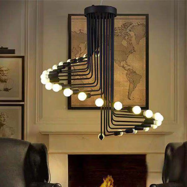 Spirale Stile industriale Lampadario in ferro battuto Light Design Bulb Open Design Retro Hanging in nero