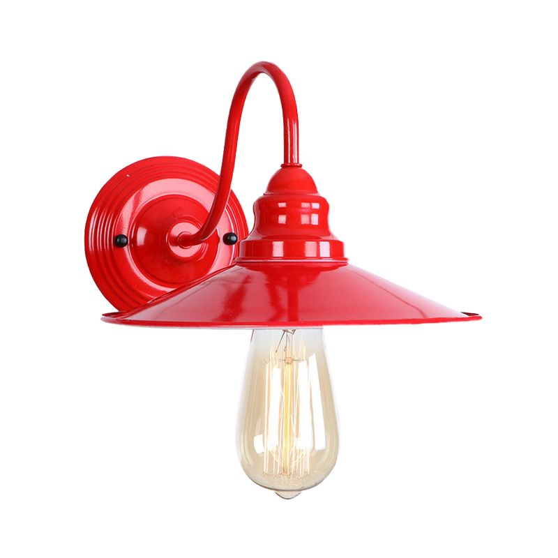 Metal Polished Red Wall Lighting Flat Shade 1 Head Industrial Stylish Sconce Light with Gooseneck Arm
