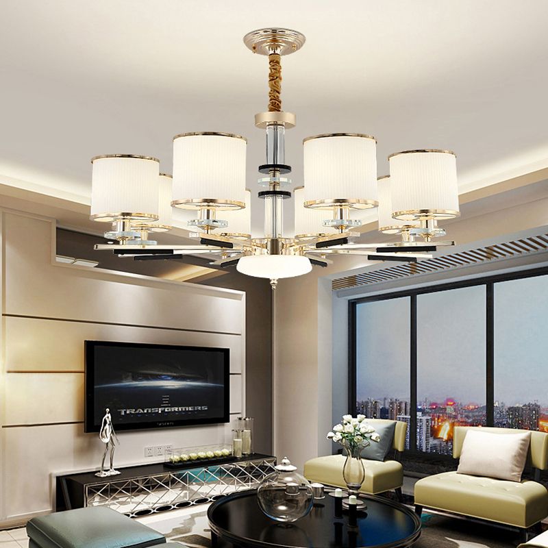 Luz de suspensión de estilo cilíndrico de vidrio de costilla blanca para sala de estar para sala de estar