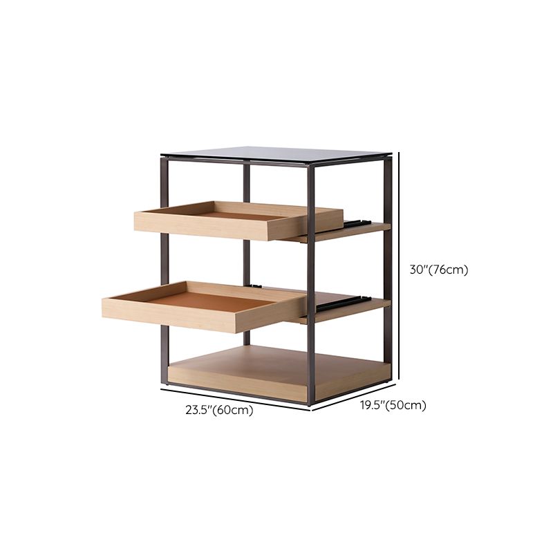 Stationary Glass Open Storage Prep Table Modern Style Rectangle with Drawer