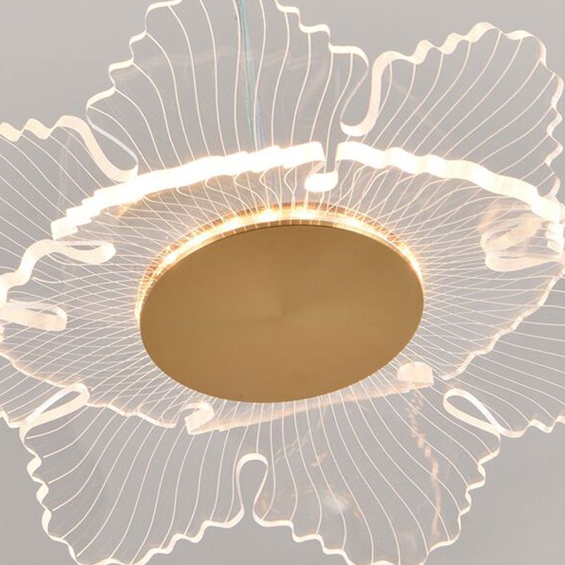 Acrylic Floral Pendant Lighting Modern LED Gold Hanging Lamp for Dining Room